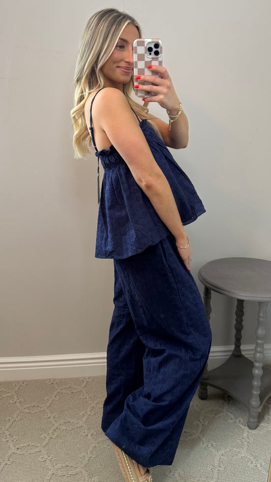Eyelet Top & Wide Pants Set
