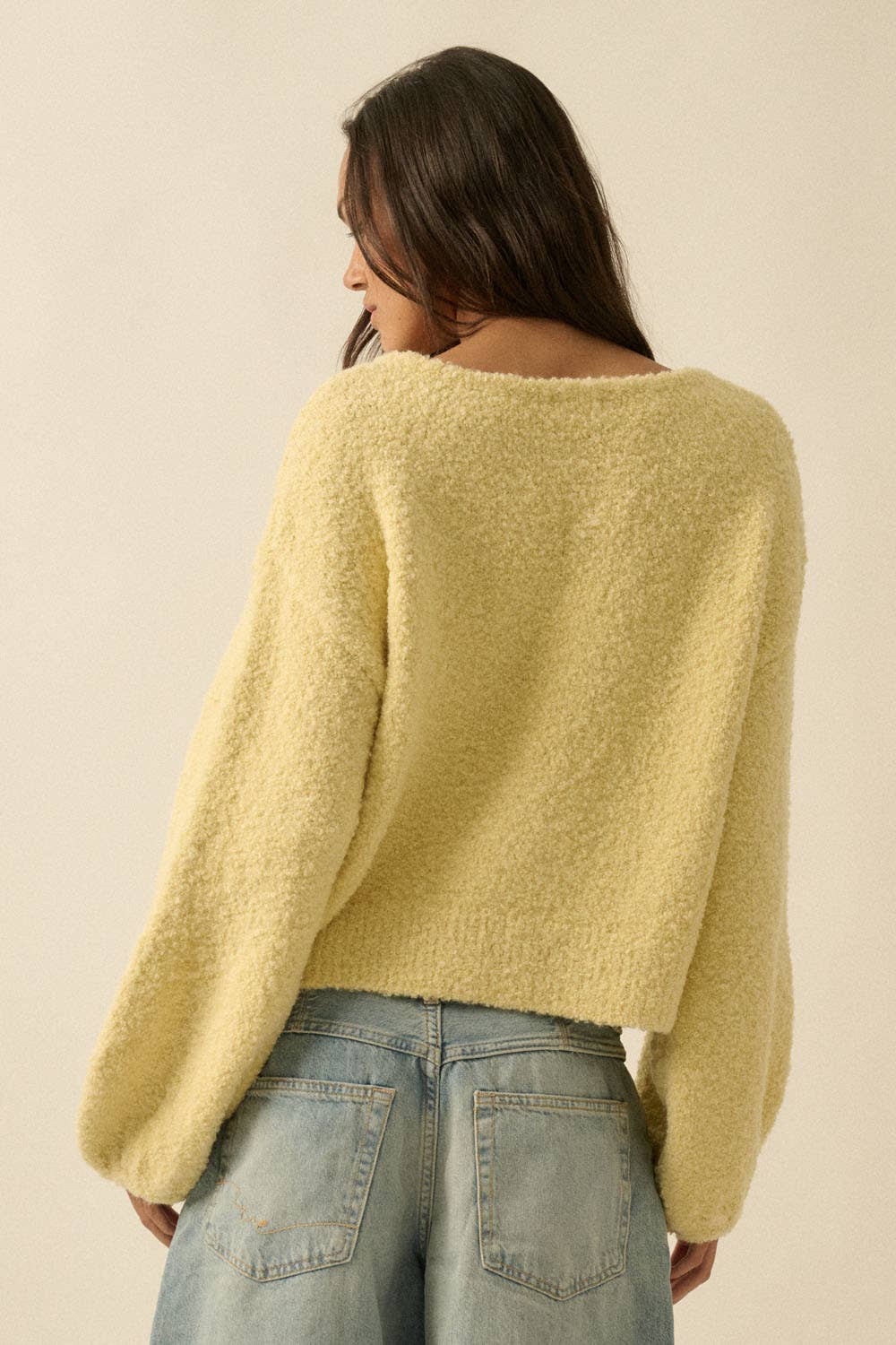 Textured Knit Bubble-Sleeve Sweater (YELLOW)