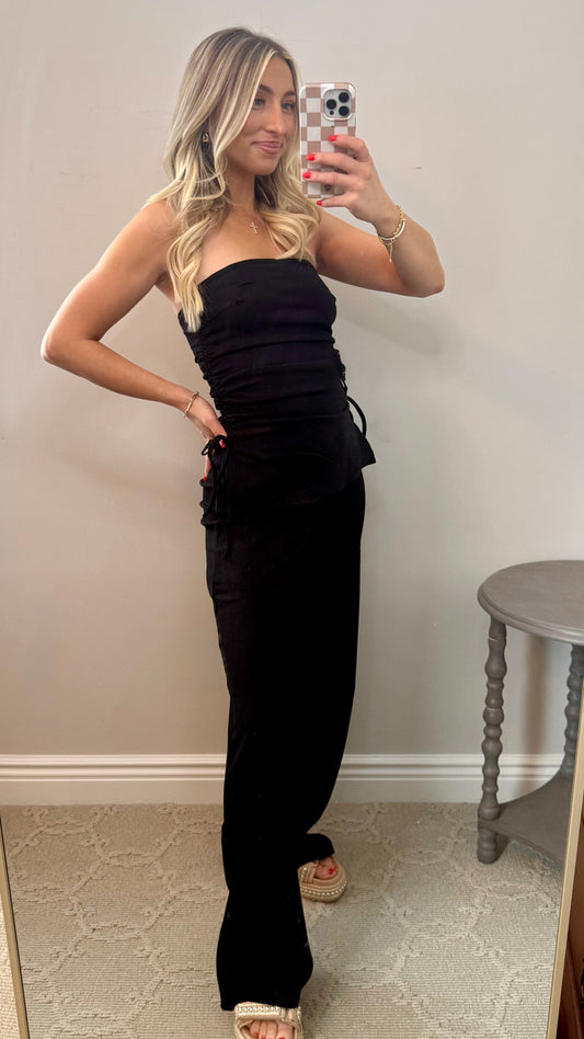 Tube Top & Wide Leg Pants Set (BLACK)