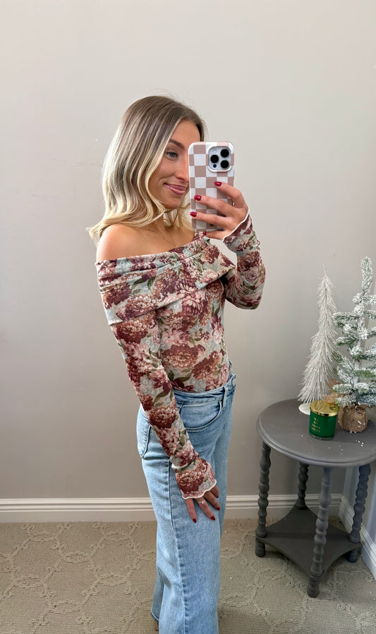 Floral Mesh Off-Shoulder Bodysuit
