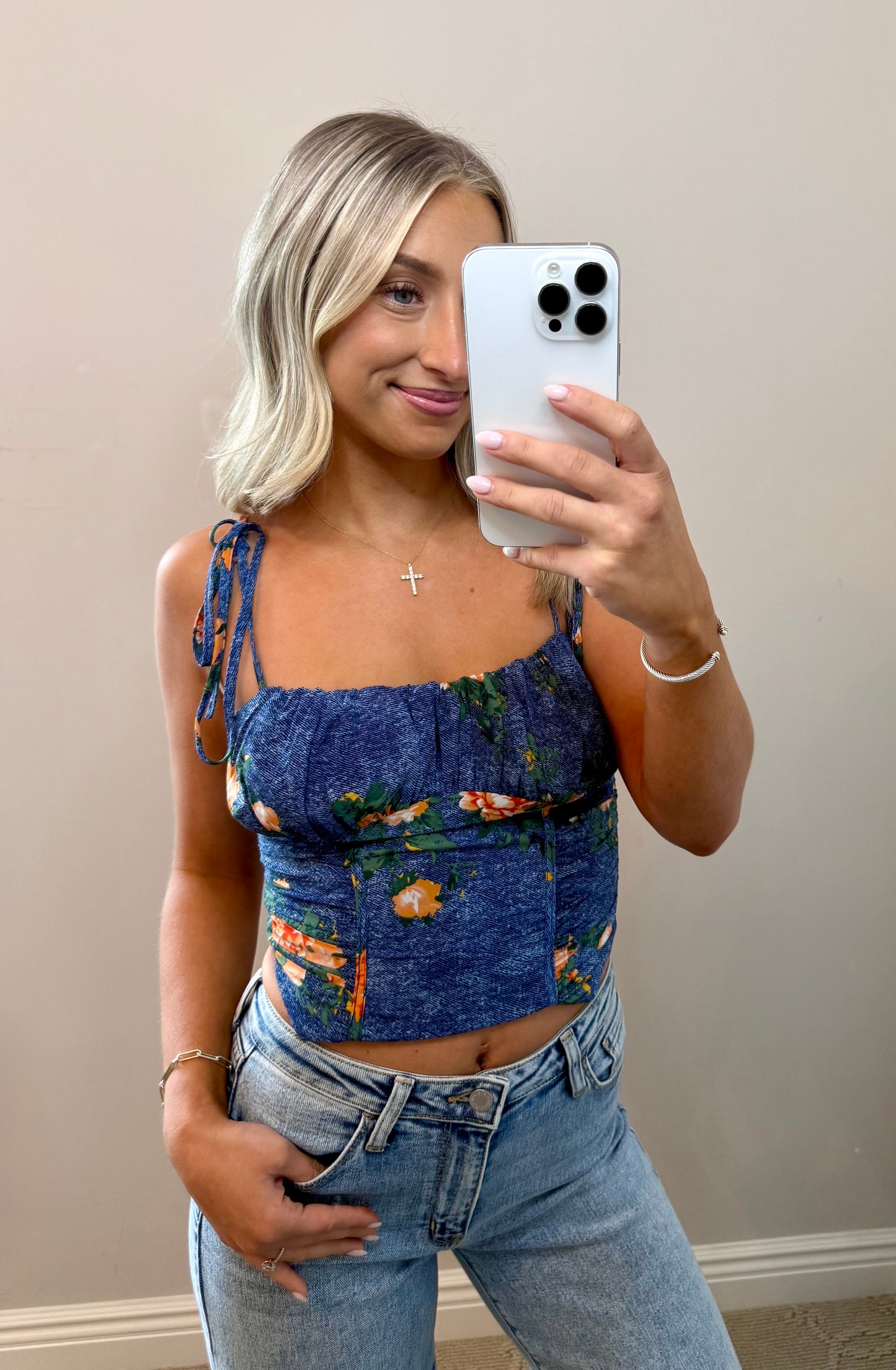 Denim Printed Woven Cami Top