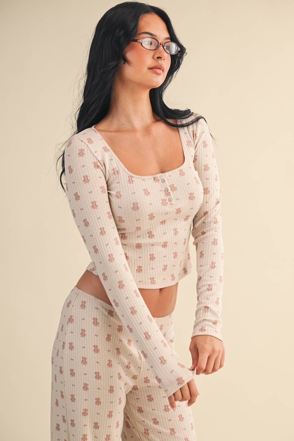 Teddy Bear Print Pointelle Lounge Set