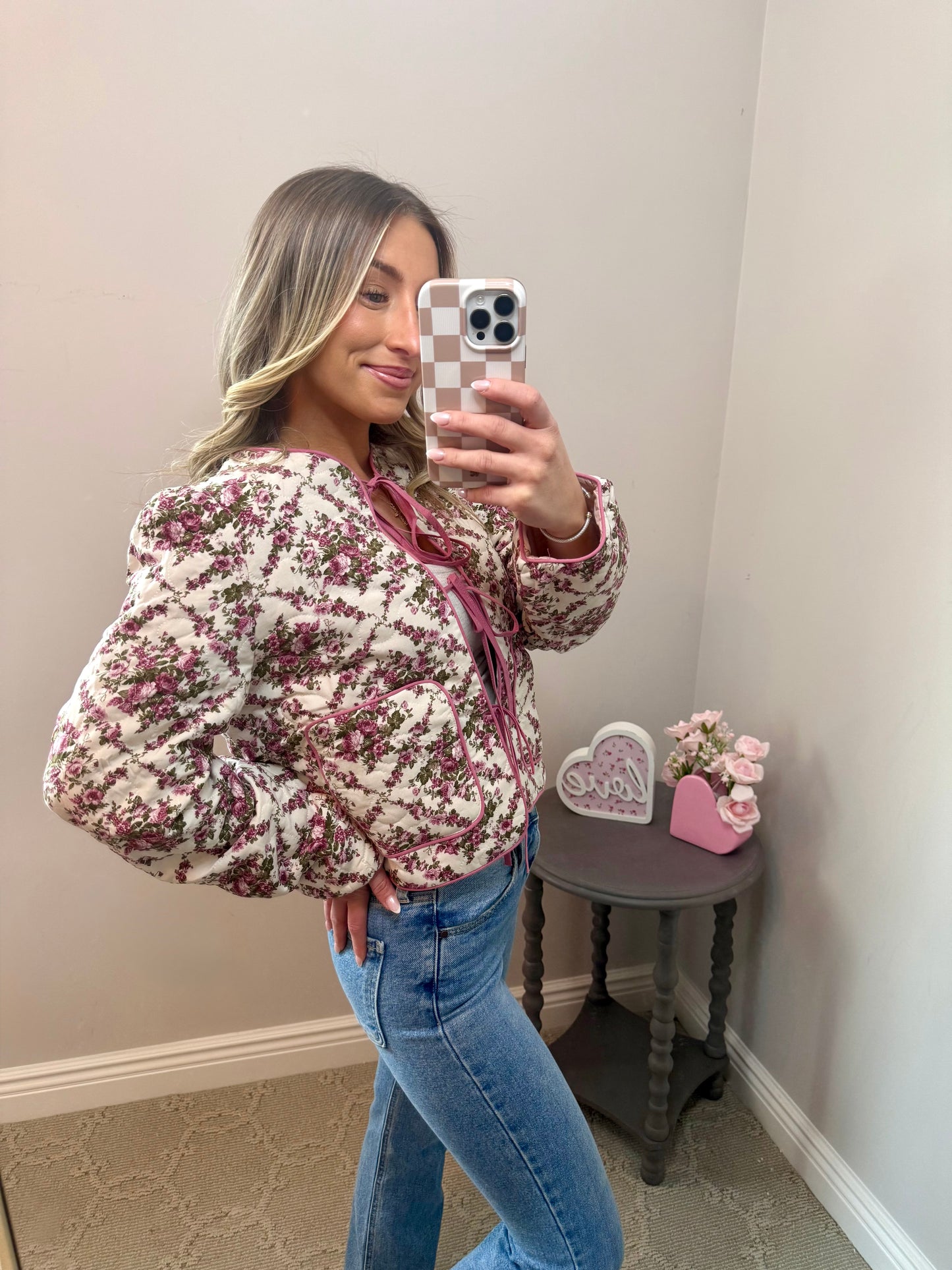 Floral Quilted Tie Jacket