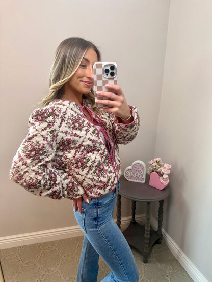 Floral Quilted Tie Jacket