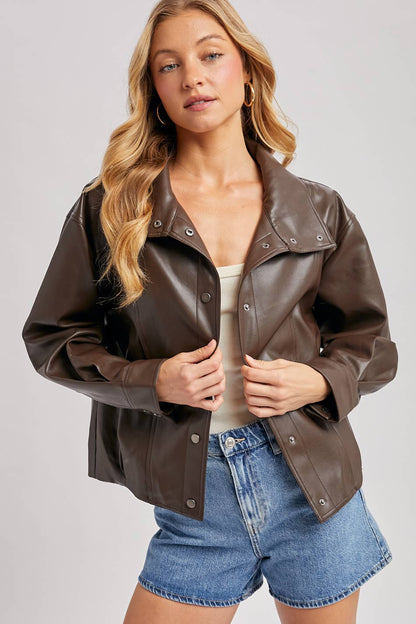 Faux Leather Bomber Jacket