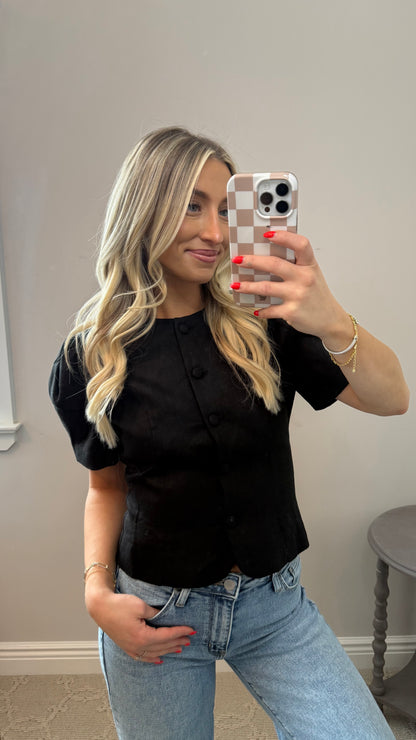Puff-Sleeve Button Blouse
