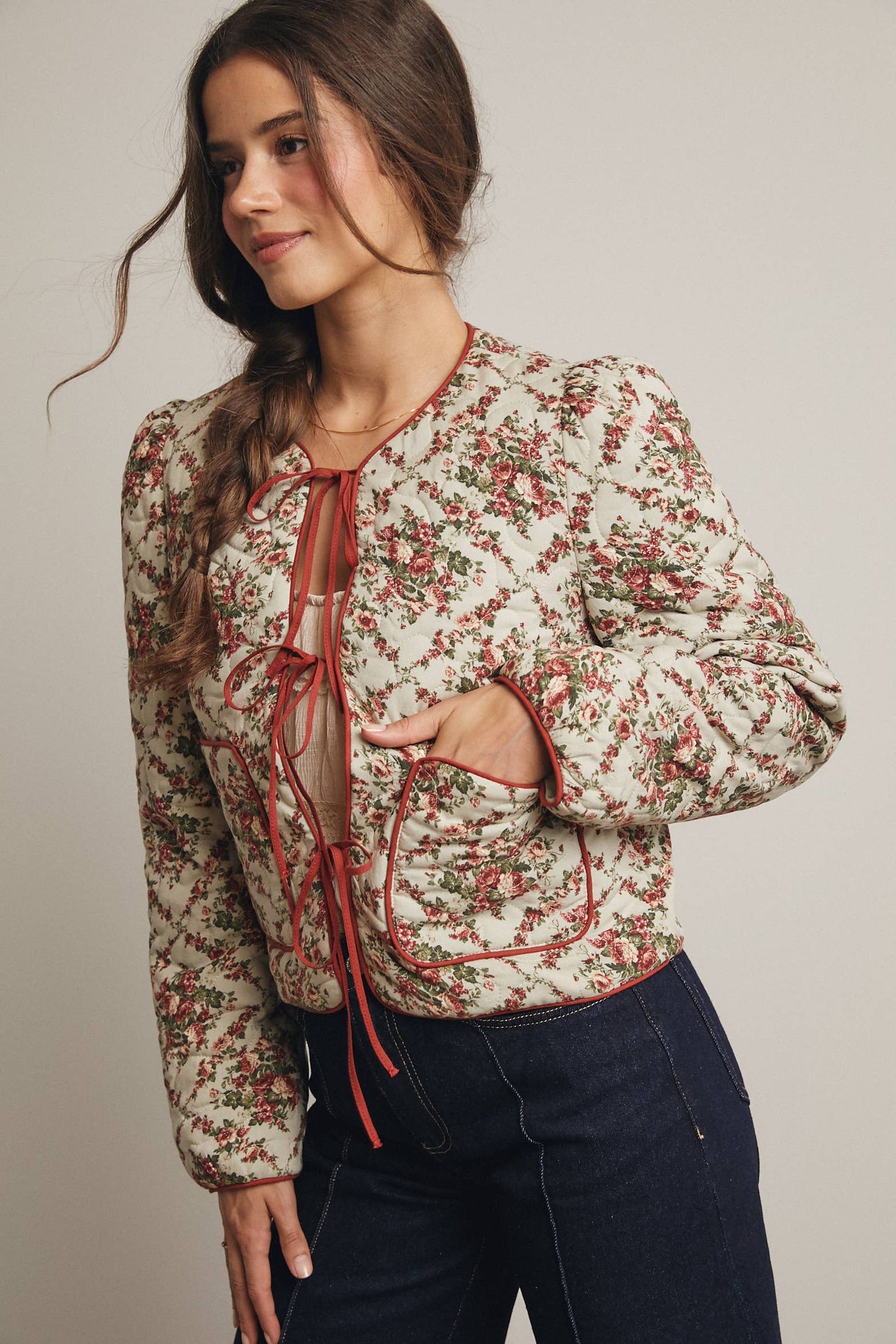 Floral Quilted Tie Jacket