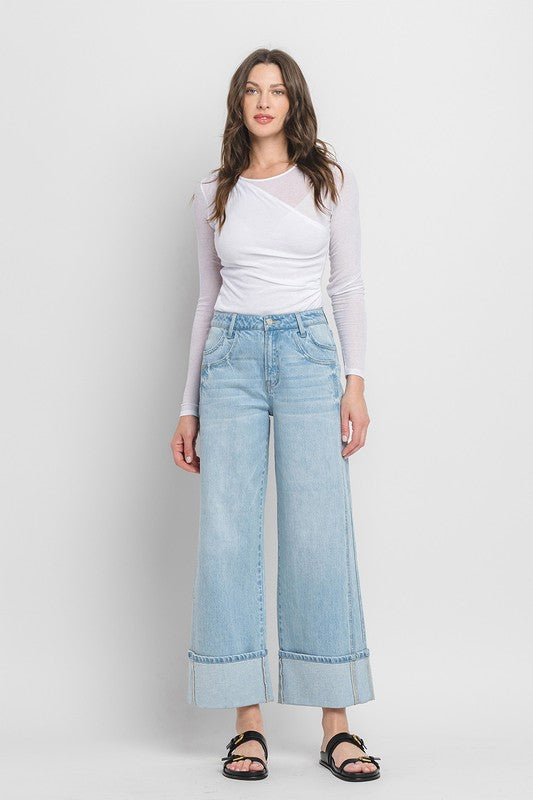 Super High Rise Cuffed Baggy Wide Jeans