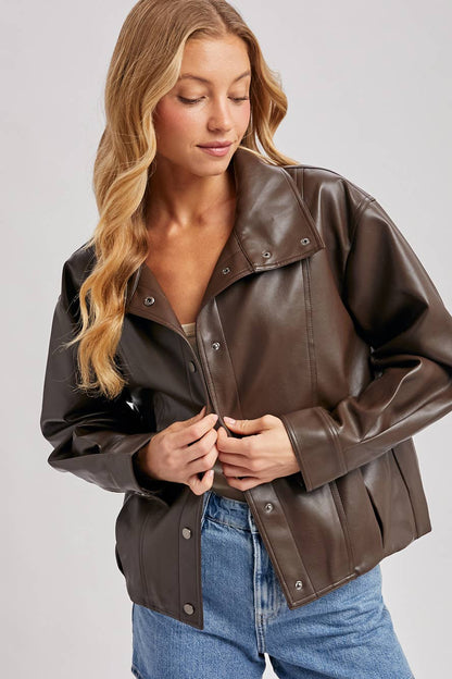 Faux Leather Bomber Jacket