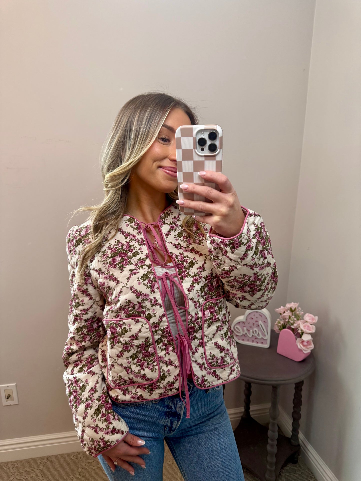 Floral Quilted Tie Jacket