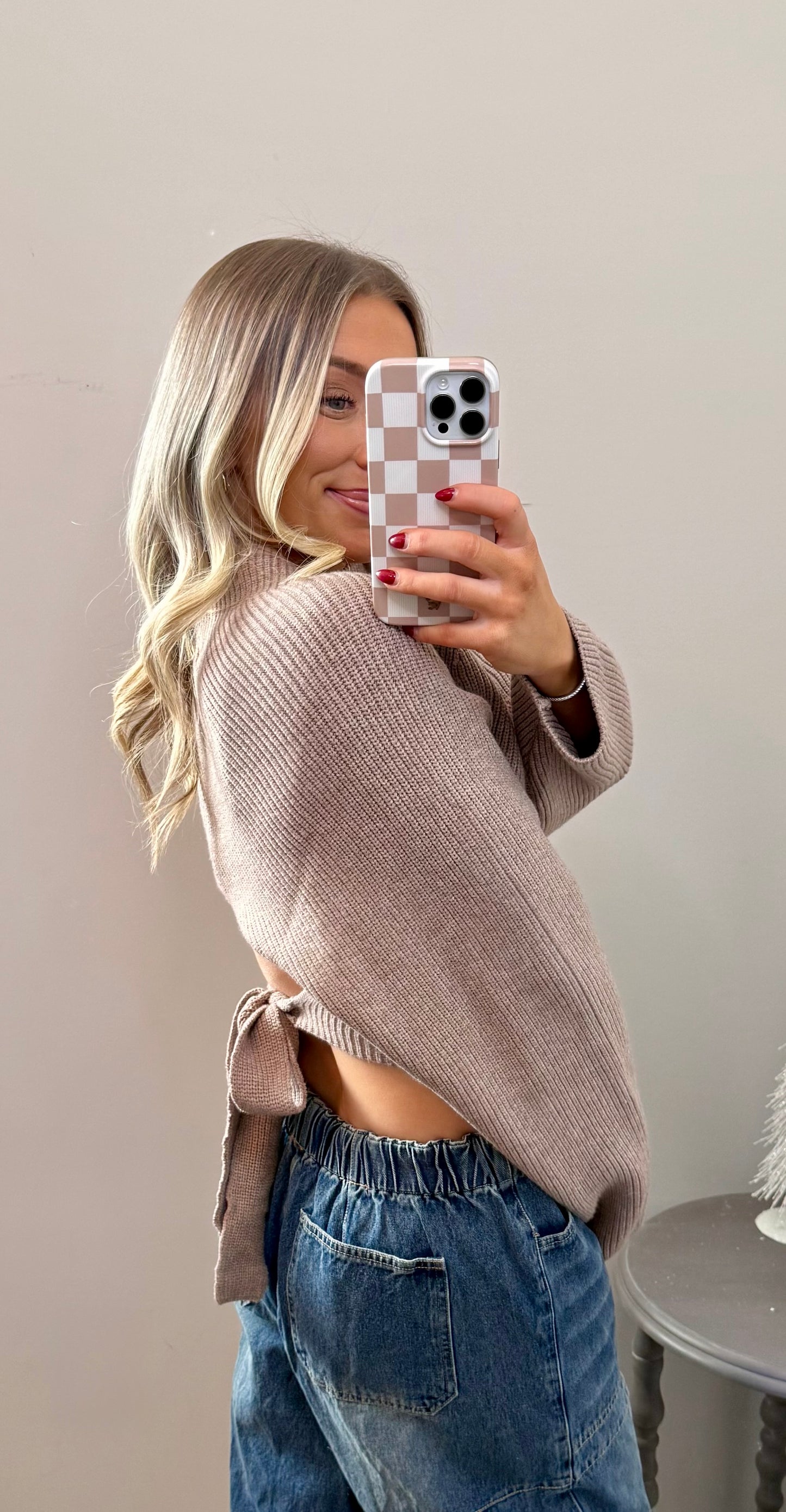 Mockneck Bow Back Sweater