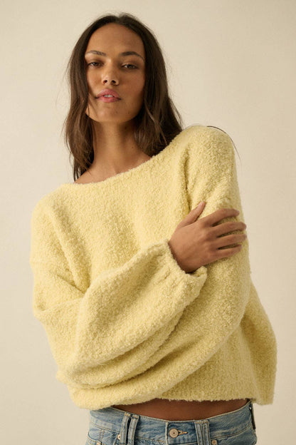 Textured Knit Bubble-Sleeve Sweater (YELLOW)