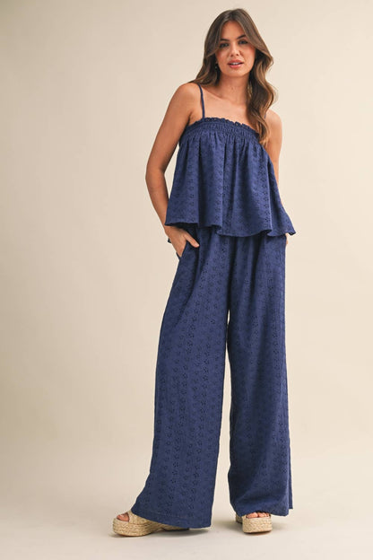 Eyelet Top & Wide Pants Set