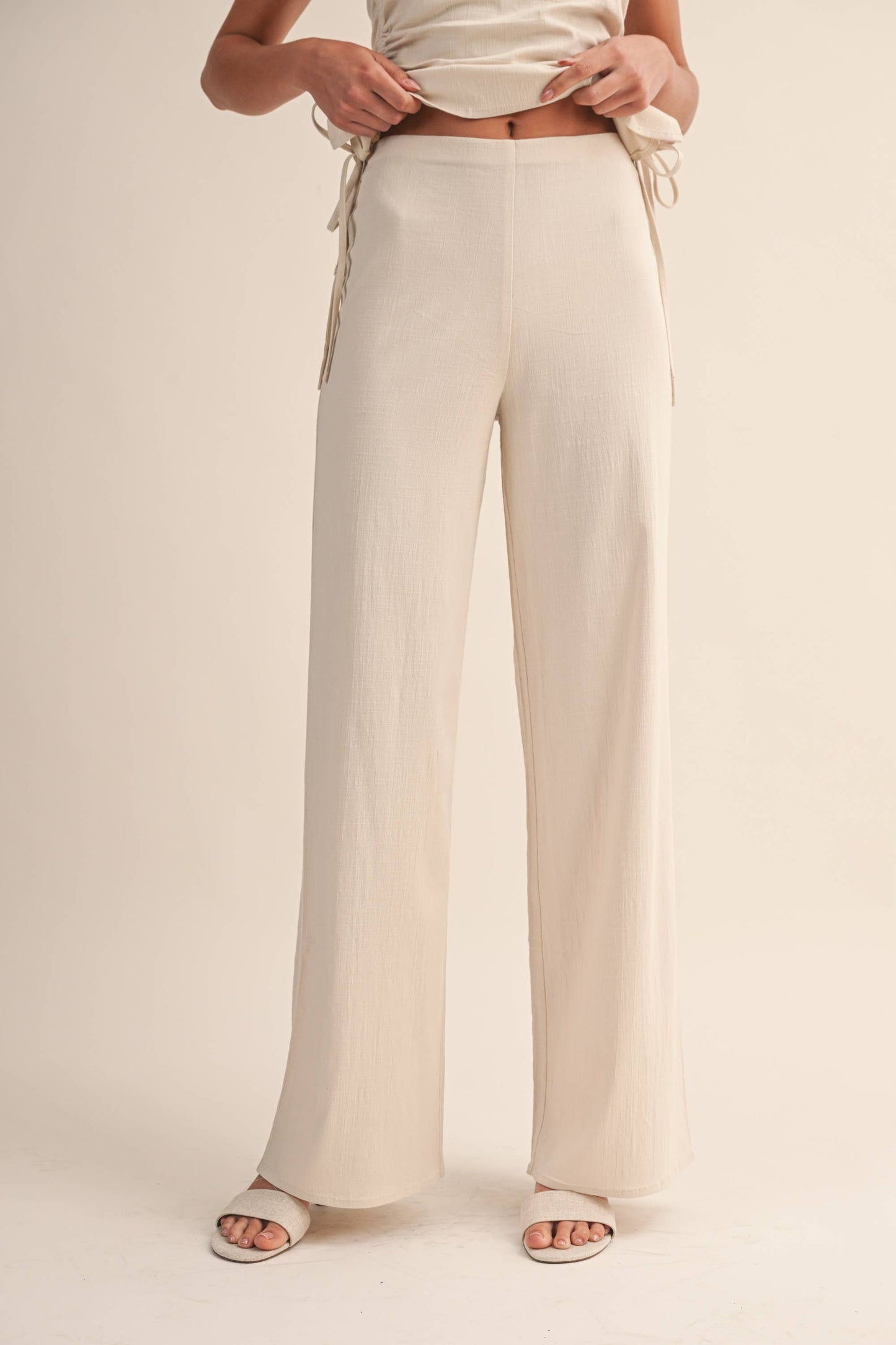 Tube Top & Wide Leg Pants Set (BEIGE)