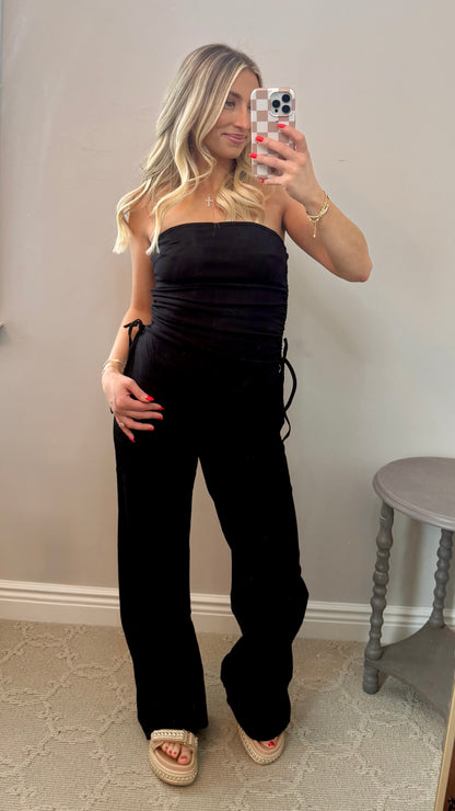 Tube Top & Wide Leg Pants Set (BLACK)