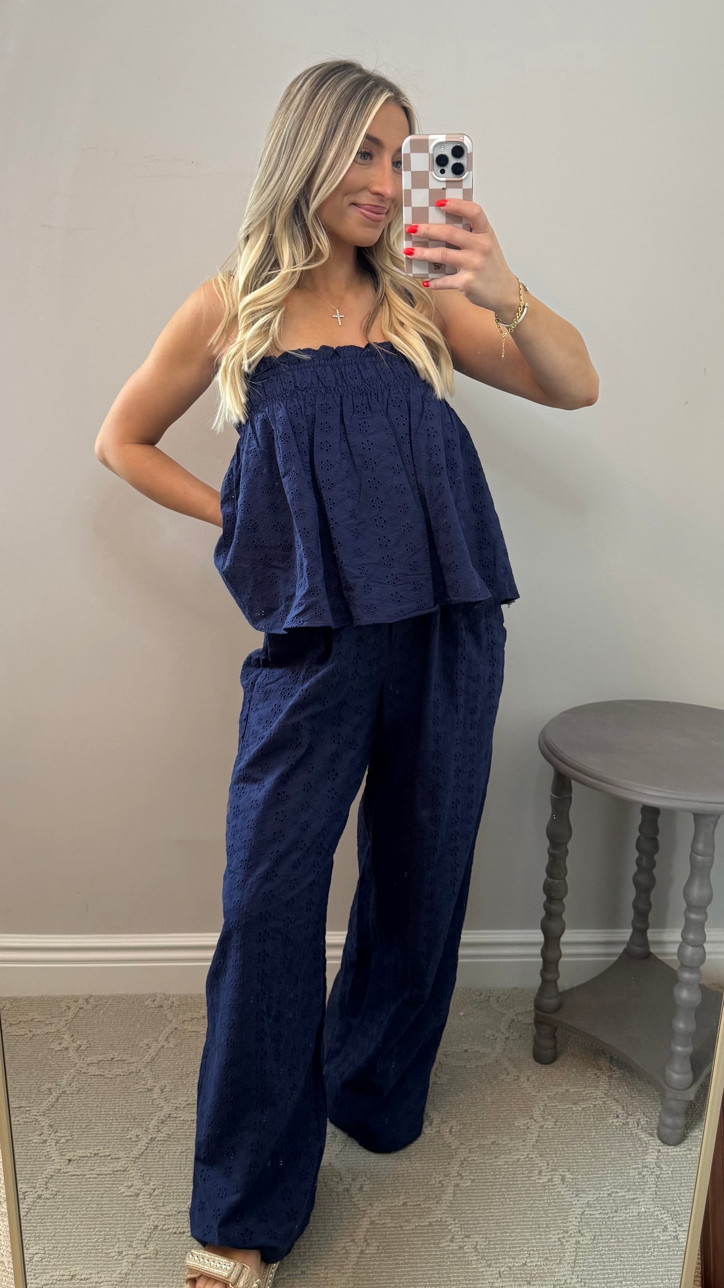 Eyelet Top & Wide Pants Set