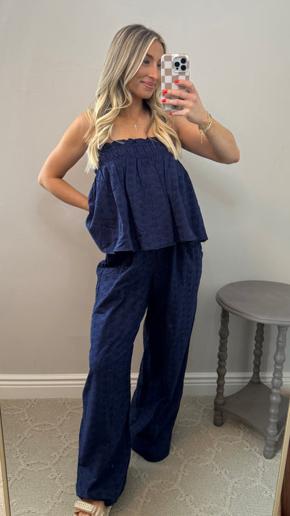 Eyelet Top & Wide Pants Set