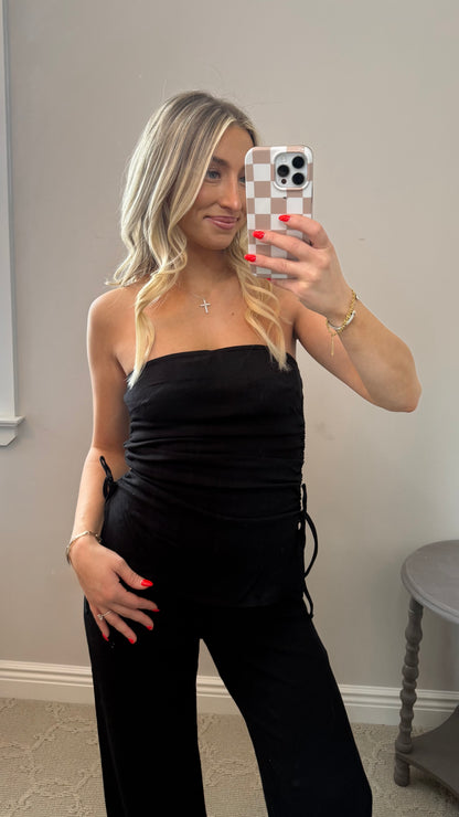 Tube Top & Wide Leg Pants Set (BLACK)