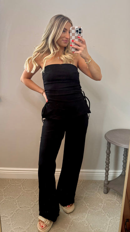 Tube Top & Wide Leg Pants Set (BLACK)