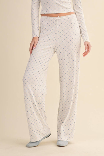 Heart Print Pointelle Lounge Set (WHITE)