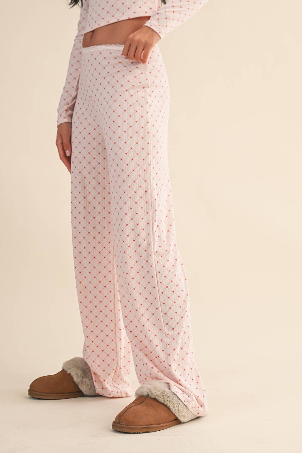 Heart Print Pointelle Lounge Set (PINK)