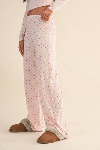 Heart Print Pointelle Lounge Set (PINK)
