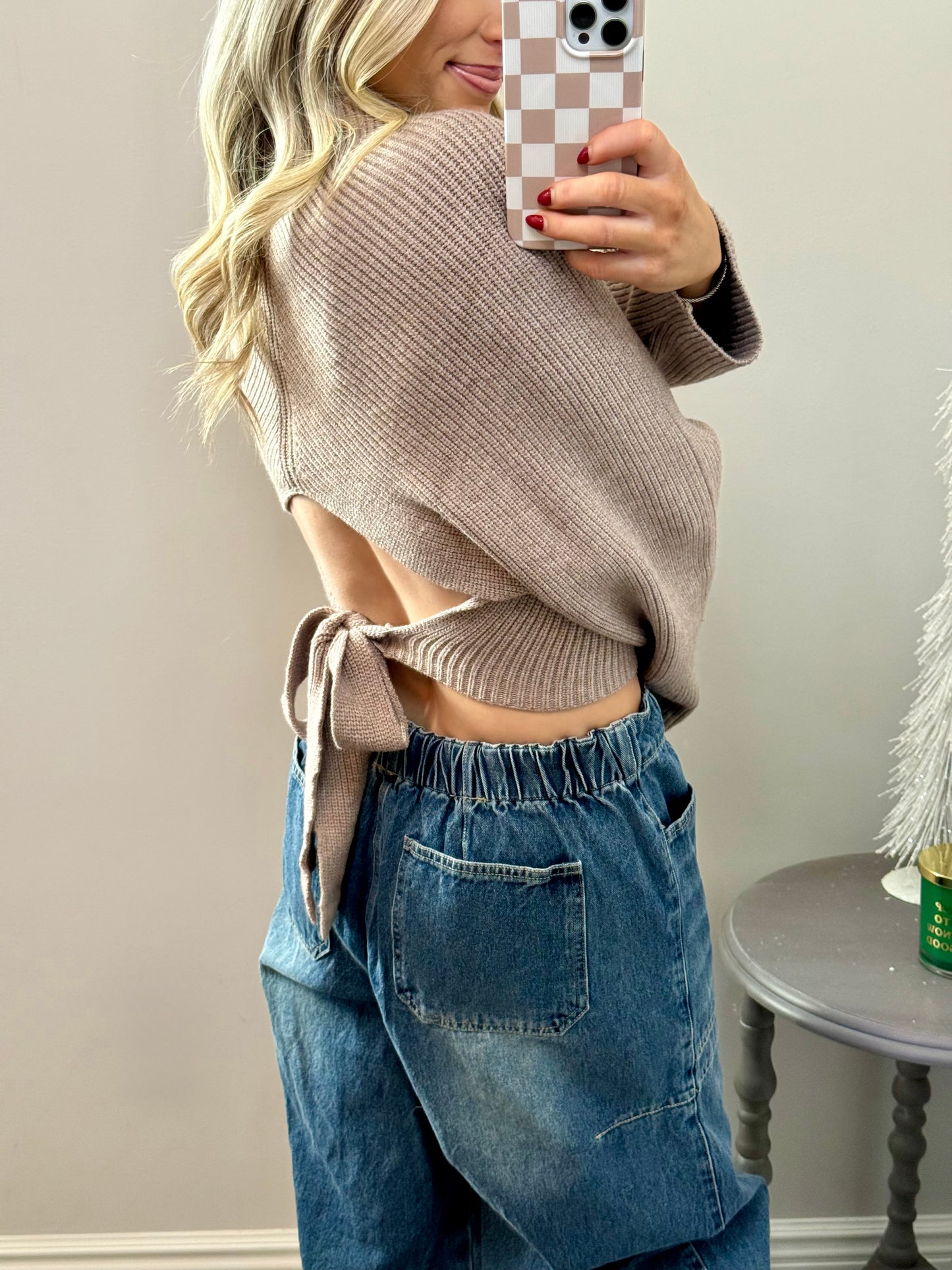 Mockneck Bow Back Sweater