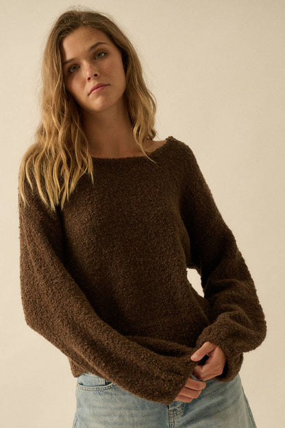 Textured Knit Bubble-Sleeve Sweater (BROWN)