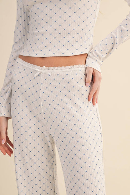 Heart Print Pointelle Lounge Set (WHITE)