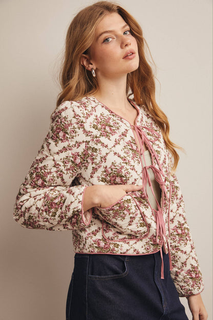 Floral Quilted Tie Jacket