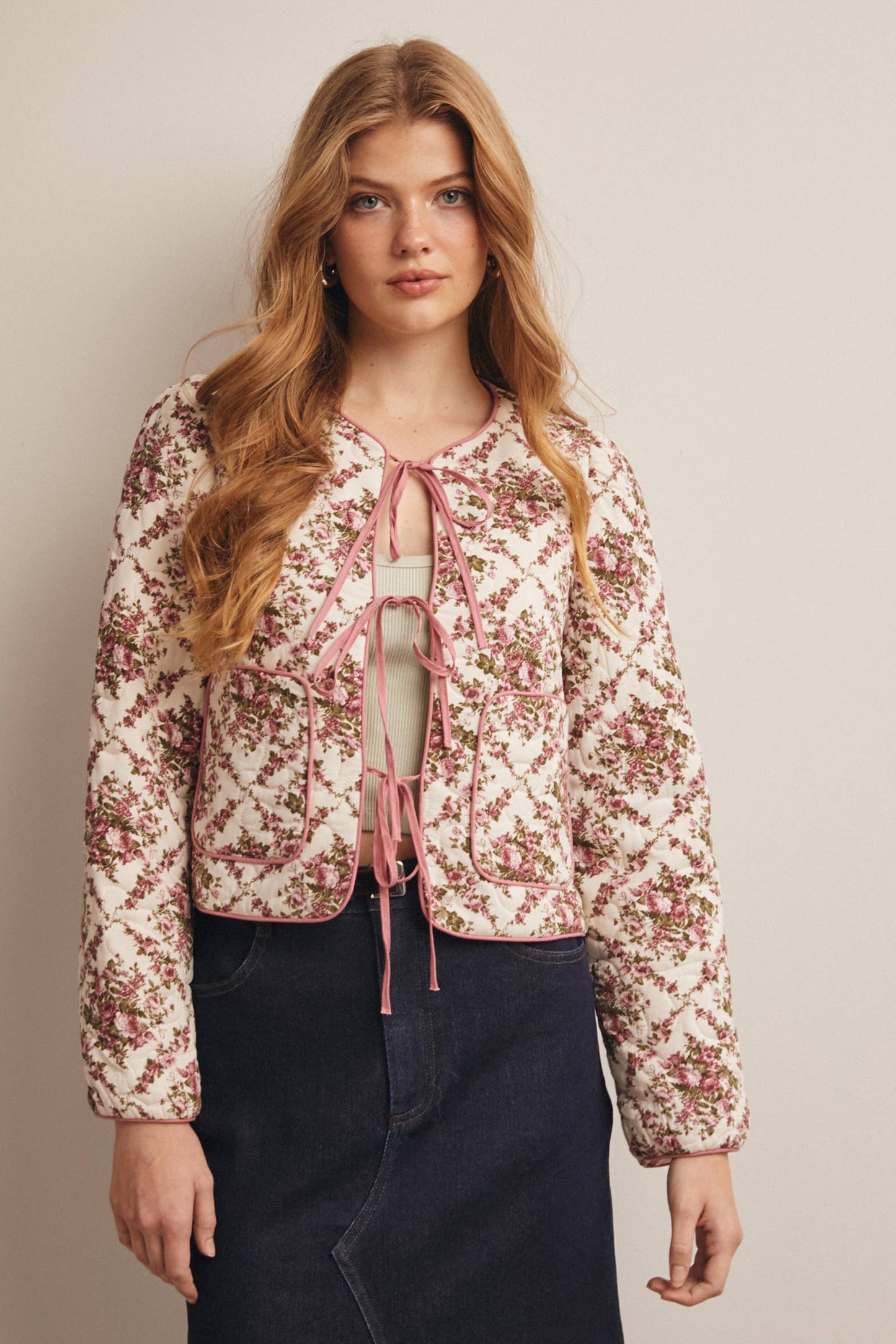 Floral Quilted Tie Jacket