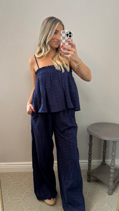 Eyelet Top & Wide Pants Set