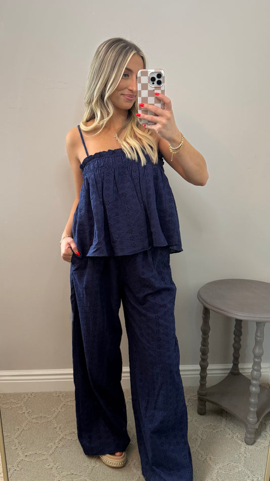 Eyelet Top & Wide Pants Set