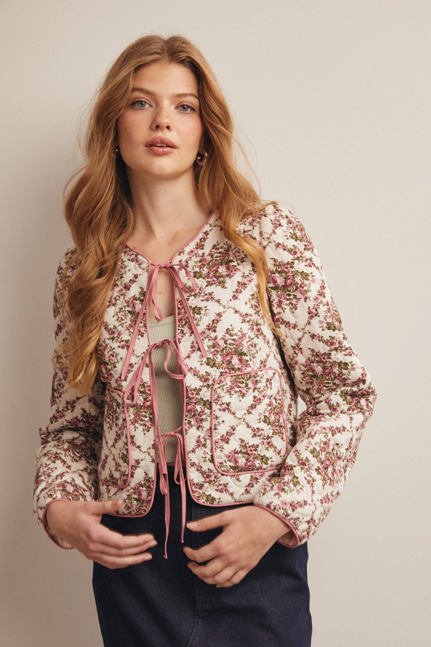 Floral Quilted Tie Jacket