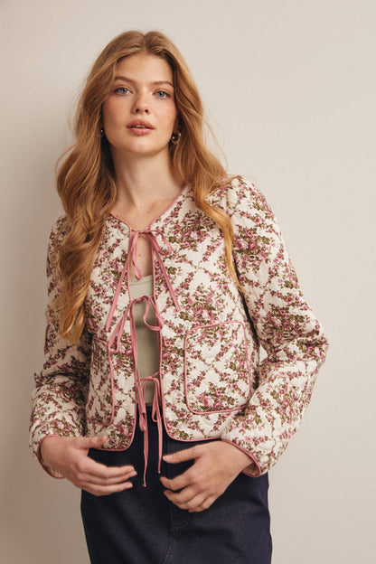 Floral Quilted Tie Jacket
