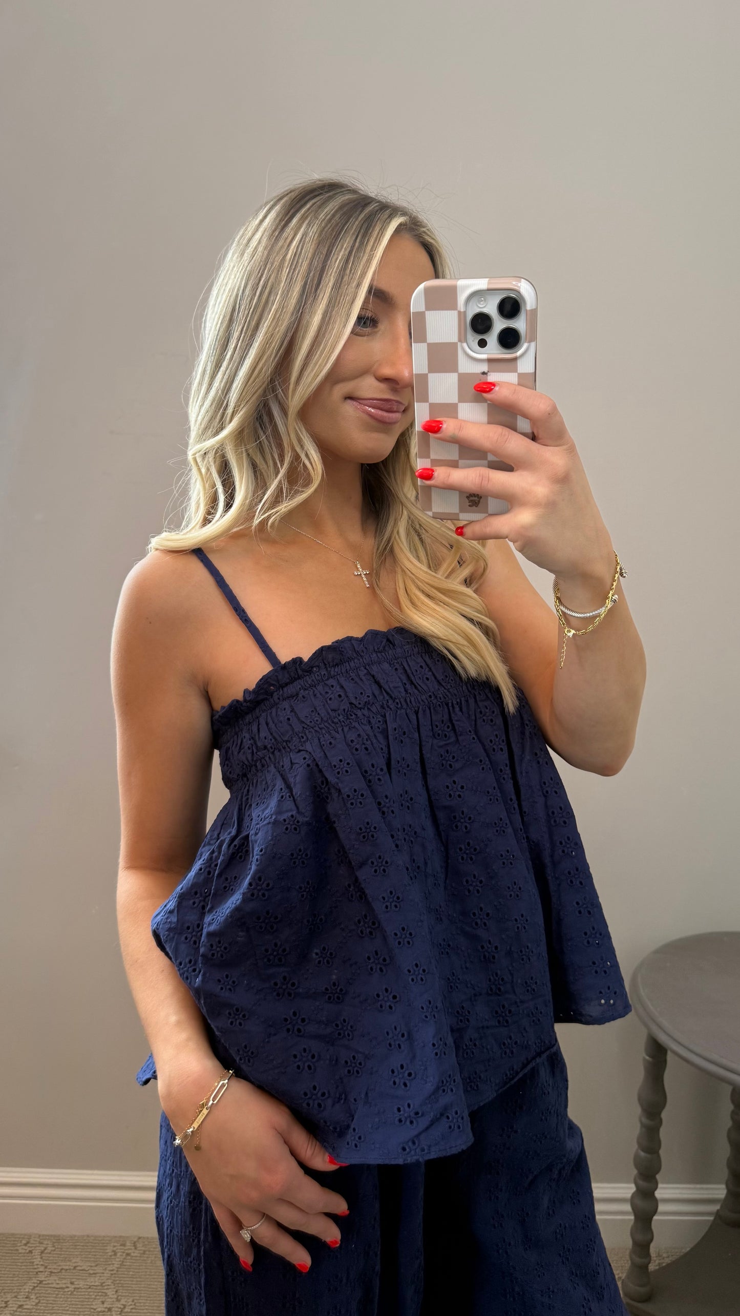Eyelet Top & Wide Pants Set