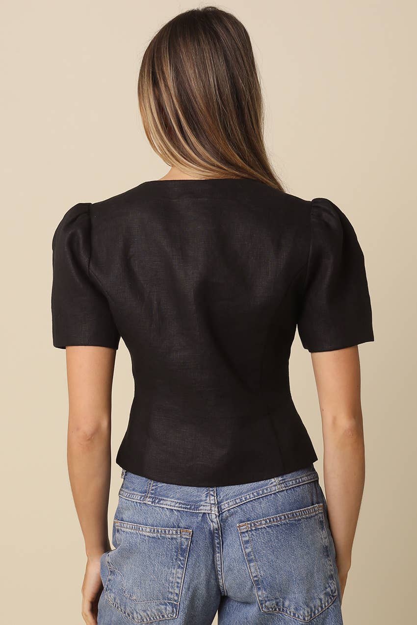 Puff-Sleeve Button Blouse