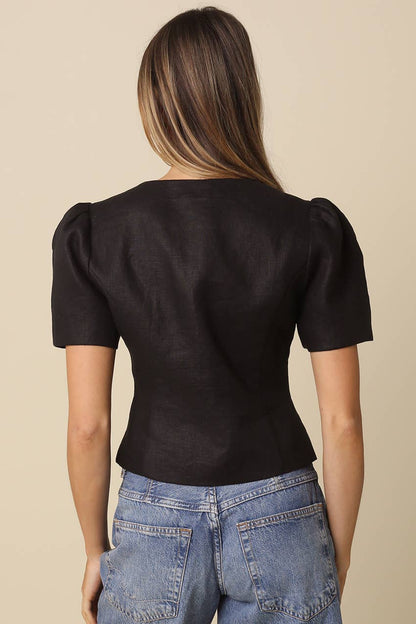 Puff-Sleeve Button Blouse