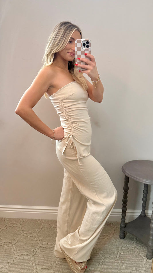 Tube Top & Wide Leg Pants Set (BEIGE)