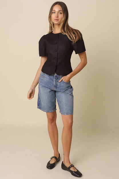 Puff-Sleeve Button Blouse