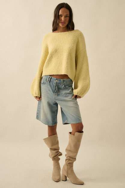 Textured Knit Bubble-Sleeve Sweater (YELLOW)