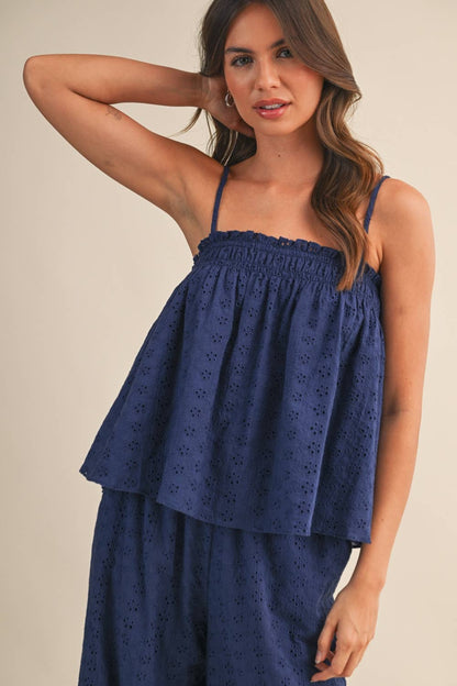 Eyelet Top & Wide Pants Set