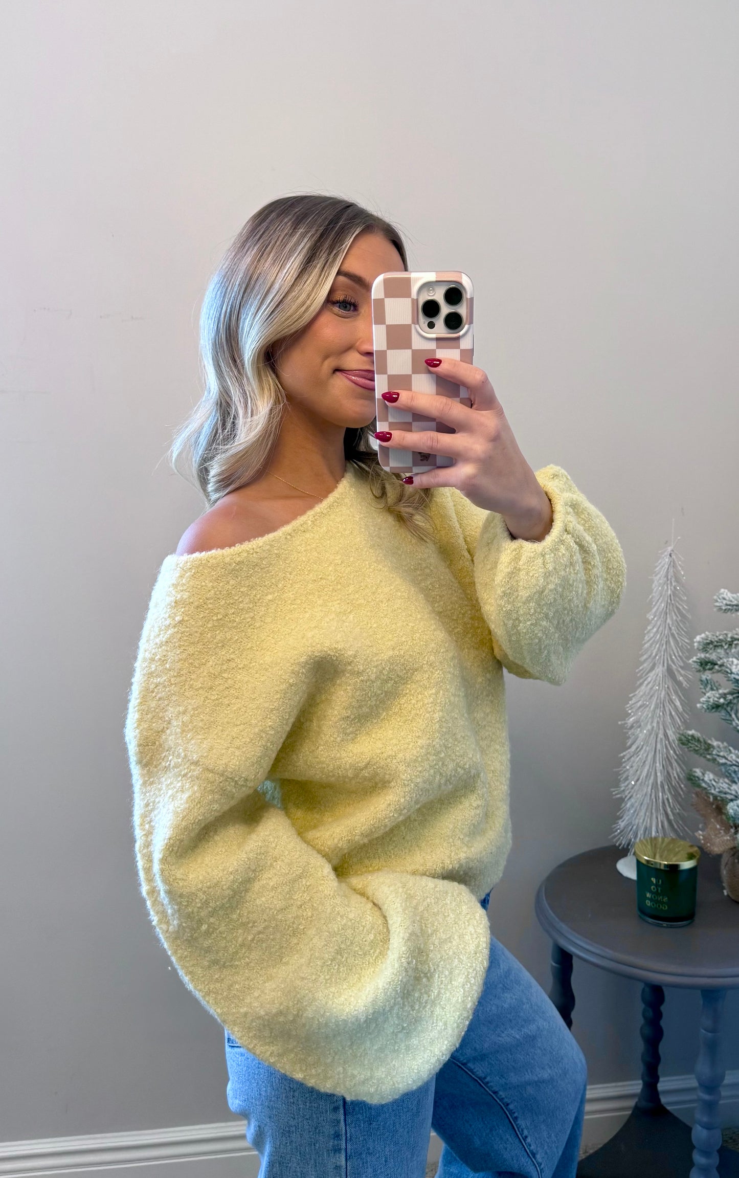 Textured Knit Bubble-Sleeve Sweater (YELLOW)