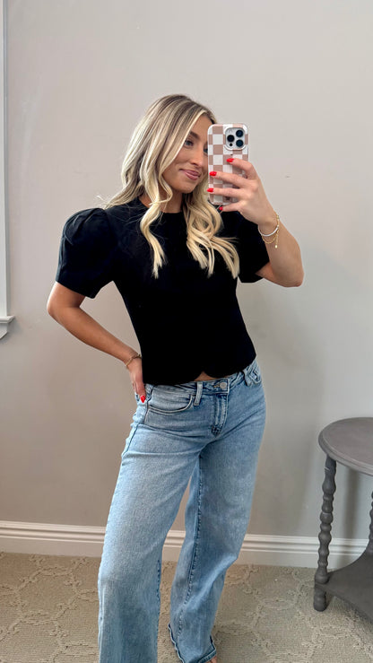 Puff-Sleeve Button Blouse