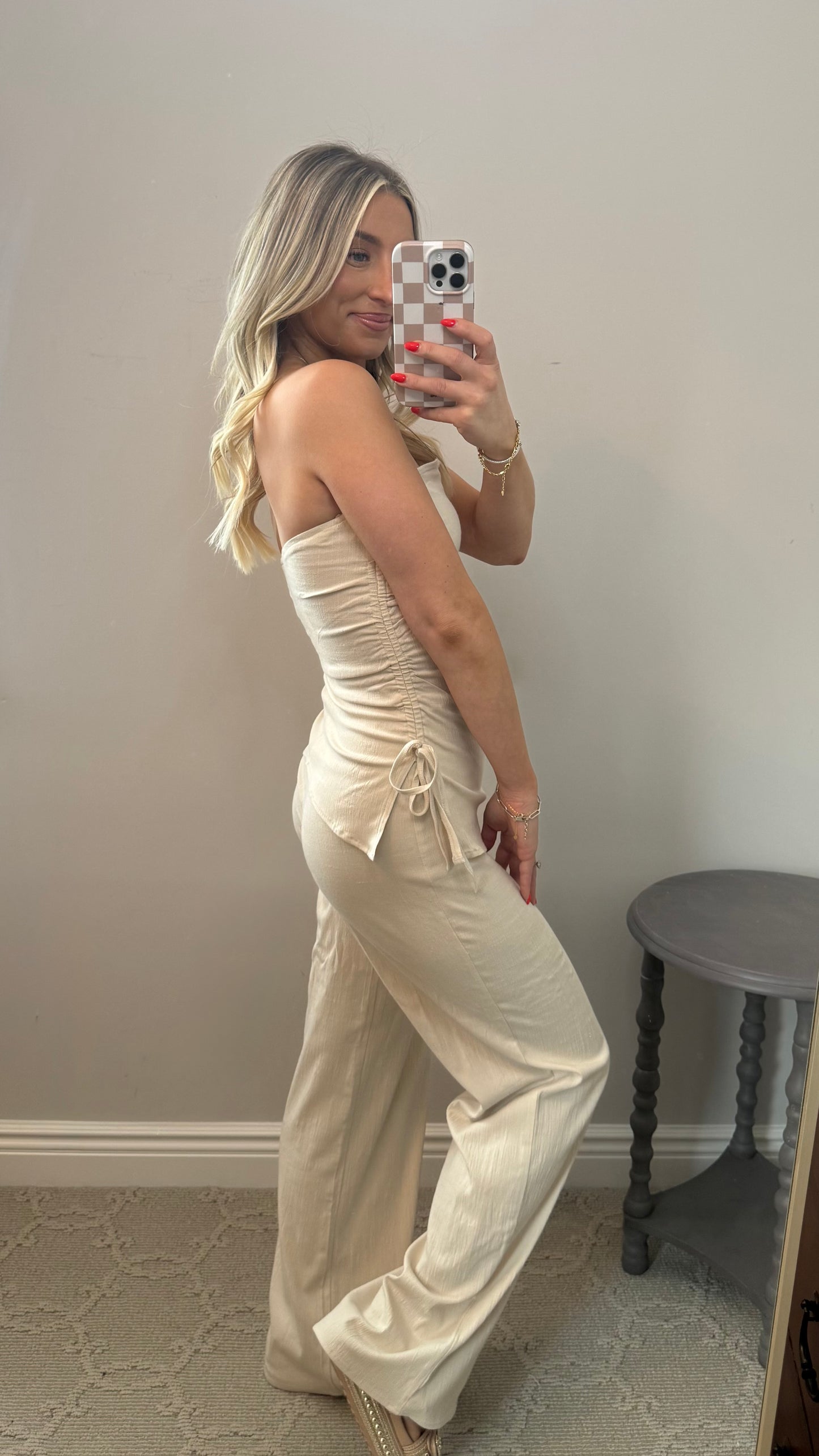Tube Top & Wide Leg Pants Set (BEIGE)