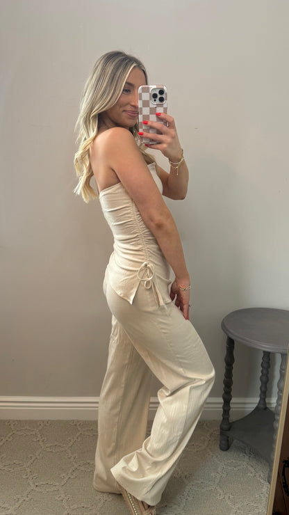 Tube Top & Wide Leg Pants Set (BEIGE)