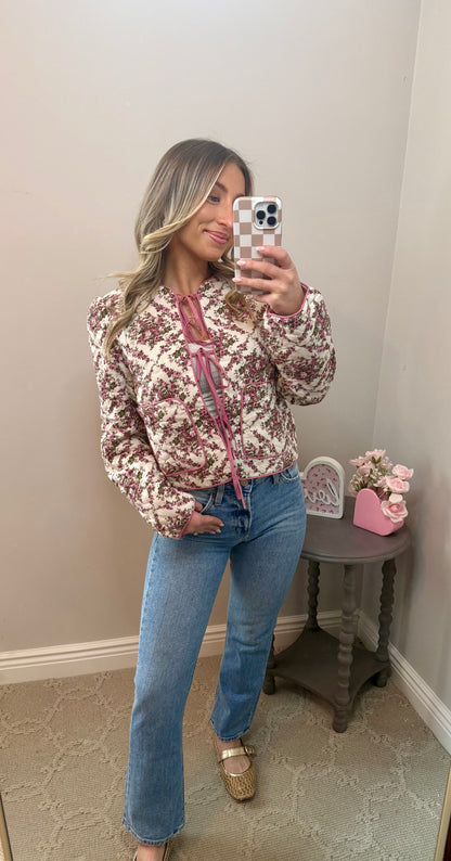 Floral Quilted Tie Jacket