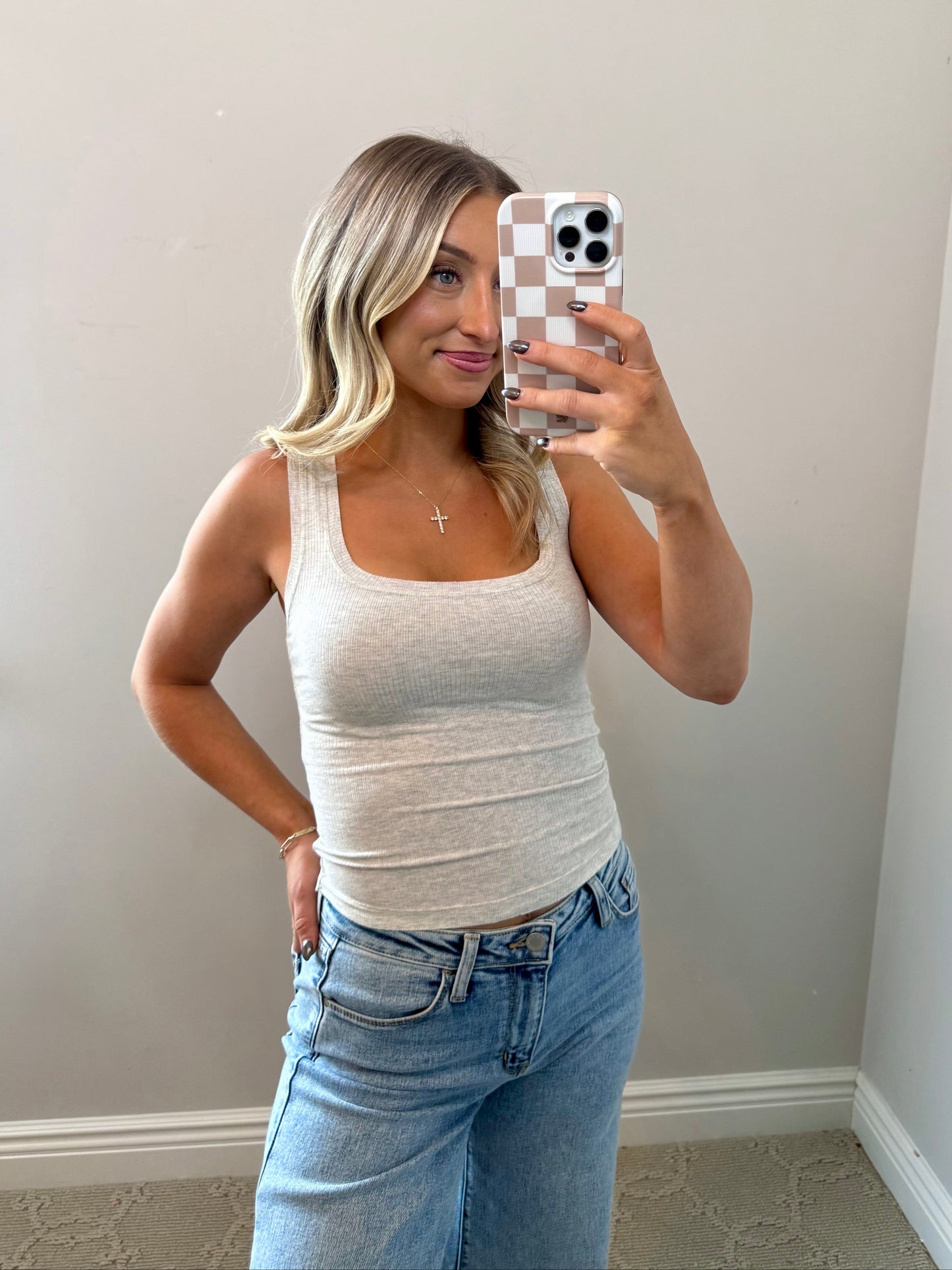 Barely Basic Ribbed Jersey Tank (HEATHER WHITE)