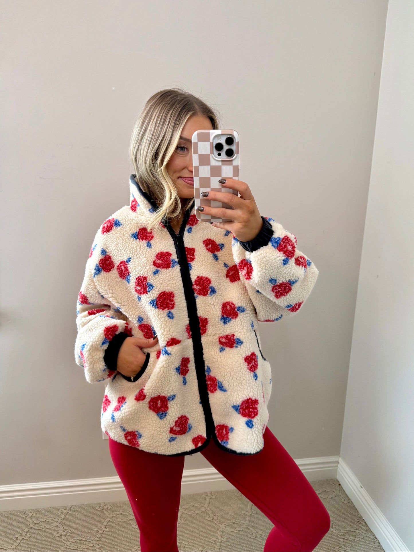 Oversized Rose Fleece Zip Up Jacket