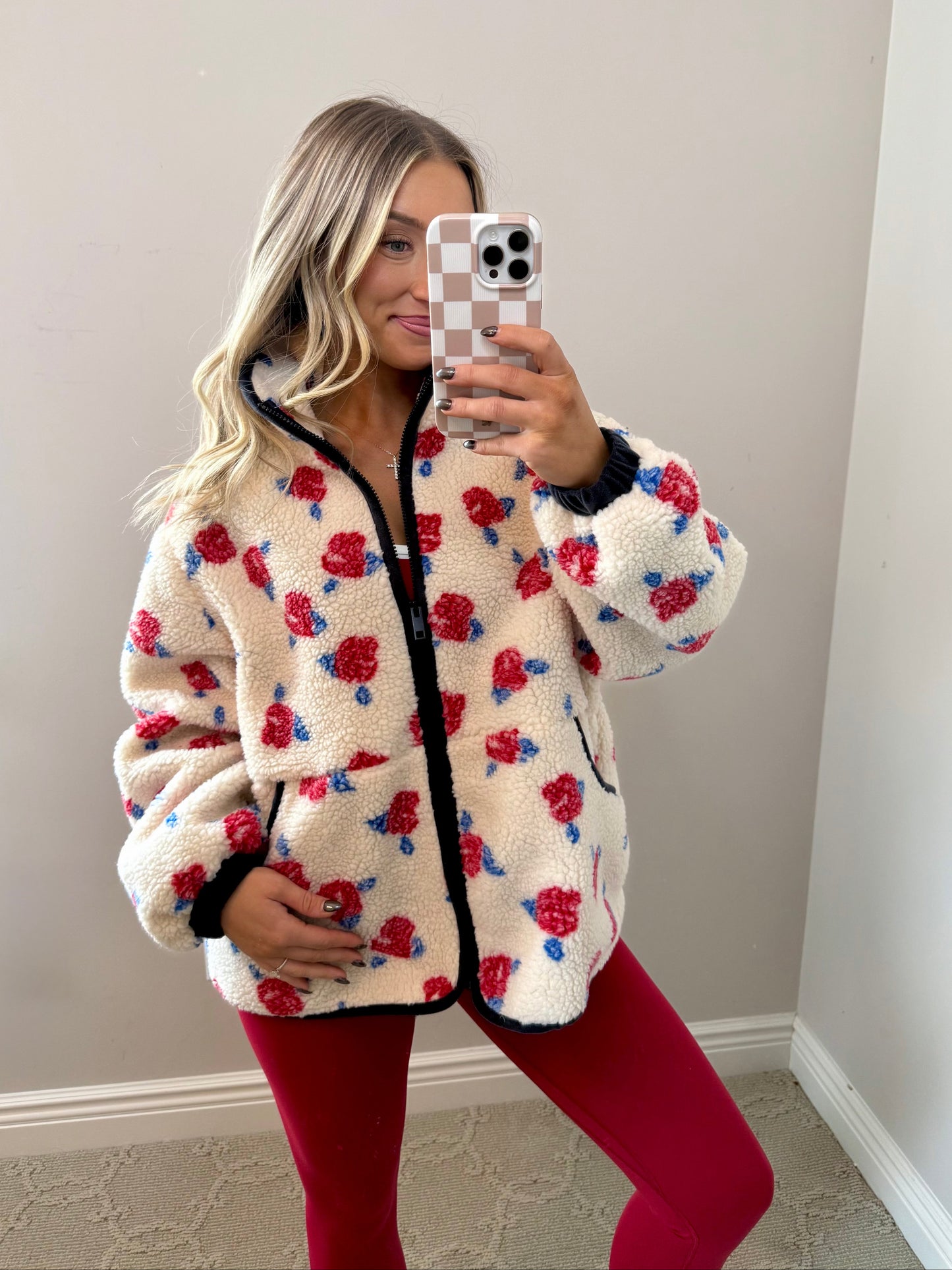 Oversized Rose Fleece Zip Up Jacket